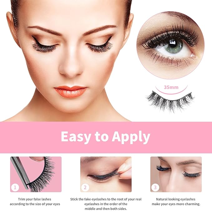 False Eyelashes Cat Eye Lashes Faux Mink Lashes Natural Look Fluffy Wispy Lashes That Look Like Extensions Pestañas Postizas D Curl Lash Strips Short Fox Eye Lashes 7 Pairs Pack