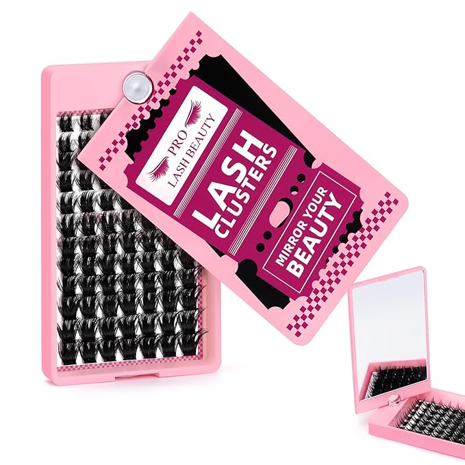 PRO Lash Clusters, 84Pcs Cluster Lashes Rotary Mirror Case Individual Lashes DIY Lash Extension Eyelash Clusters 10-16 Mix Fluffy Wispy Lashes Thin Band Not Fall Apart(Posh, C-10-16mix)