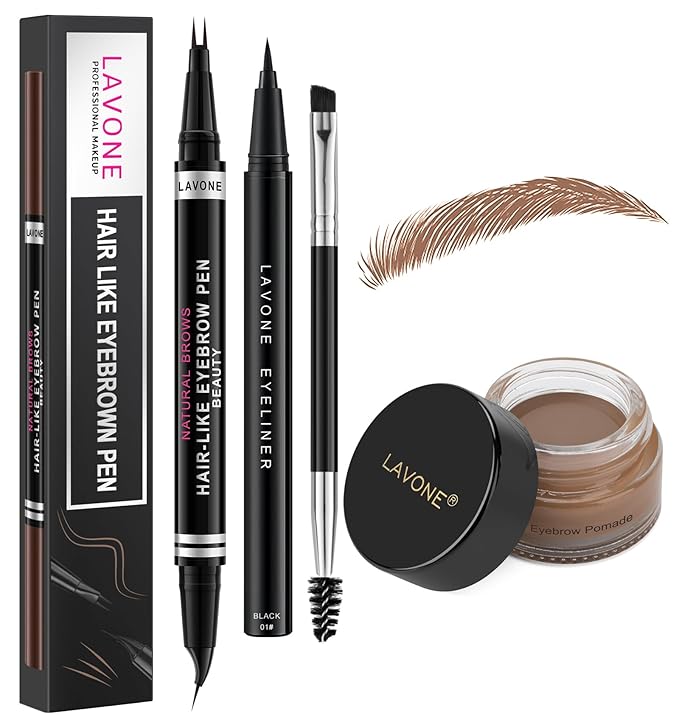 LAVONE Hair-Like Eyebrow Pen Makeup kit, Eyebrow Pencils for Women with Waterproof Microblading Eyebrow Pencil, Eyebrow Pomade, Eyeliner and Eyebrow Brush, Create Full, Natural Brows, Auburn