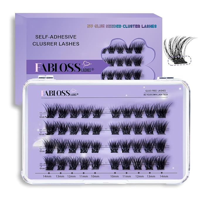 Self Adhesive Eyelashes 40Pcs Press on Lashes Pre-Glued Reusable Natural Self Adhesive Cluster No Glue No Remover DIY Lash Clusters Kit (10-14MM)