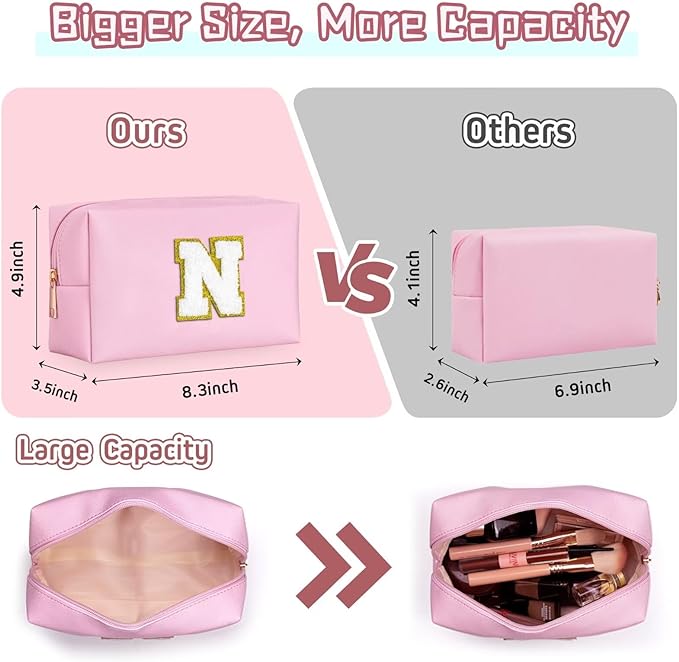 TOPEAST Women's Pink Waterproof Travel Toiletry Bag, Cute Monogrammed Makeup Pouch, Personalized Gift for Girlfriend, Wife, Valentine's Day, Anniversary, Preppy
