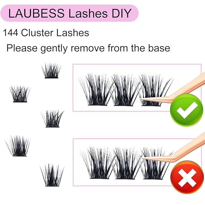 Lash Extension Kit LAUBESS Lash Clusters Kit Cluster Eyelash Extensions Kit Eyelash Clusters Lash Bond and Seal Waterproof Tweezers Brush Lash Glue Remover (Kit 01-D-Mix14-18)