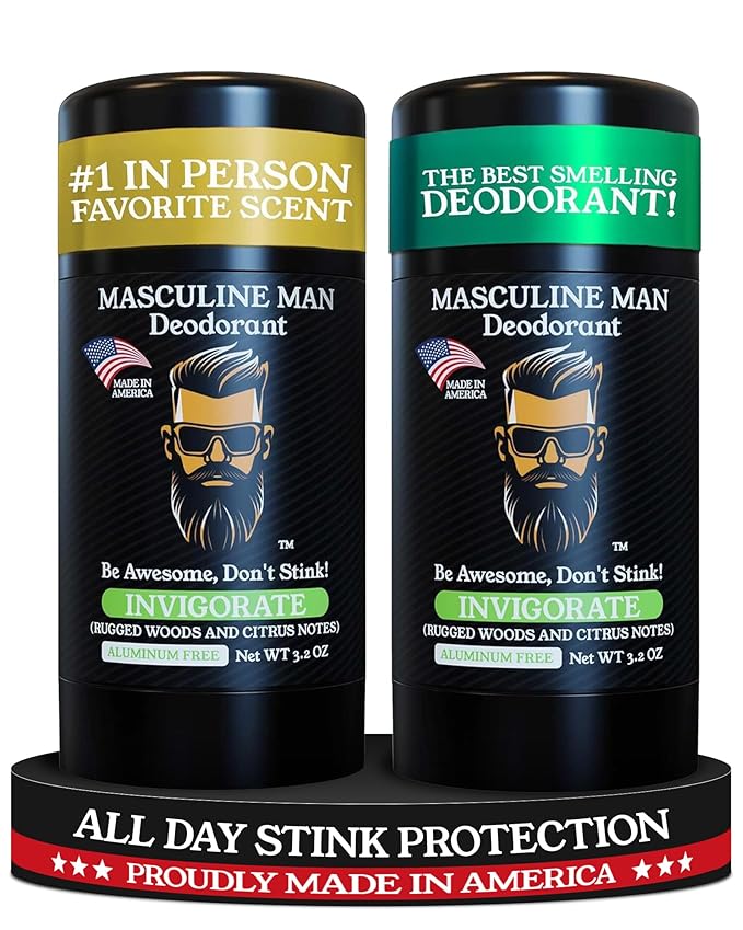 Deodorant for Men - Aluminum Free Mens Deodorant - Travel Size Natural Deodorants - Sweat Protection for Underarm, Stain-Free Stick Deodorants, Made in USA, 3.2oz (Pack of 2, Invigorate)