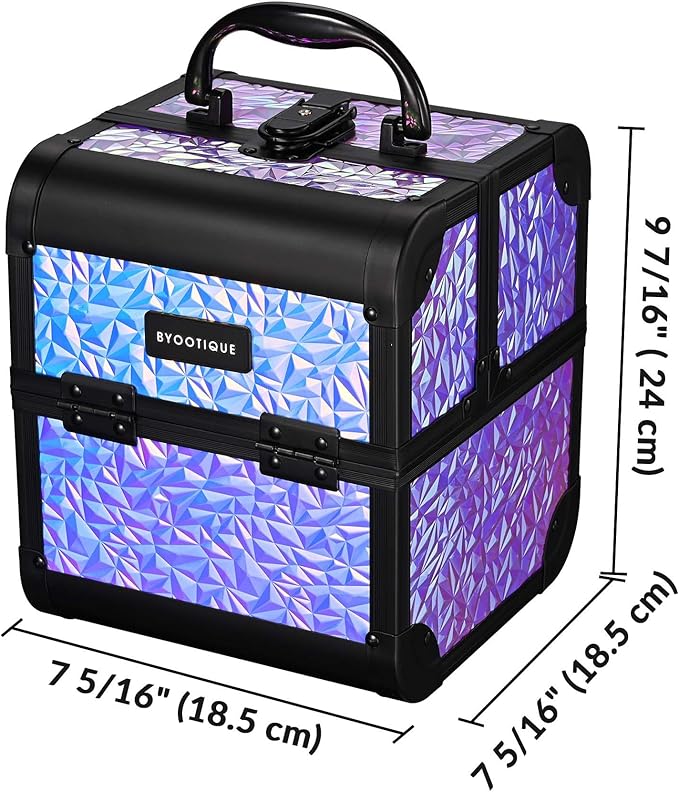 BYOOTIQUE Professional Makeup Case with Mirror 2-Tier Trays Mermaid Cosmetic Storage Box Lockable Jewelry Organizer for Nail Bar Beautician Salon Barber Hairstylist Travel,Mermaid Purple