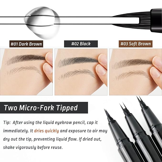 Eyebrow Pomade Stamp, Microblading 2 Tip Liquid Eyebrow Pen, Eye brow Kit with Angled Spoolie Brush and Pu Pouch for Travel (Black)