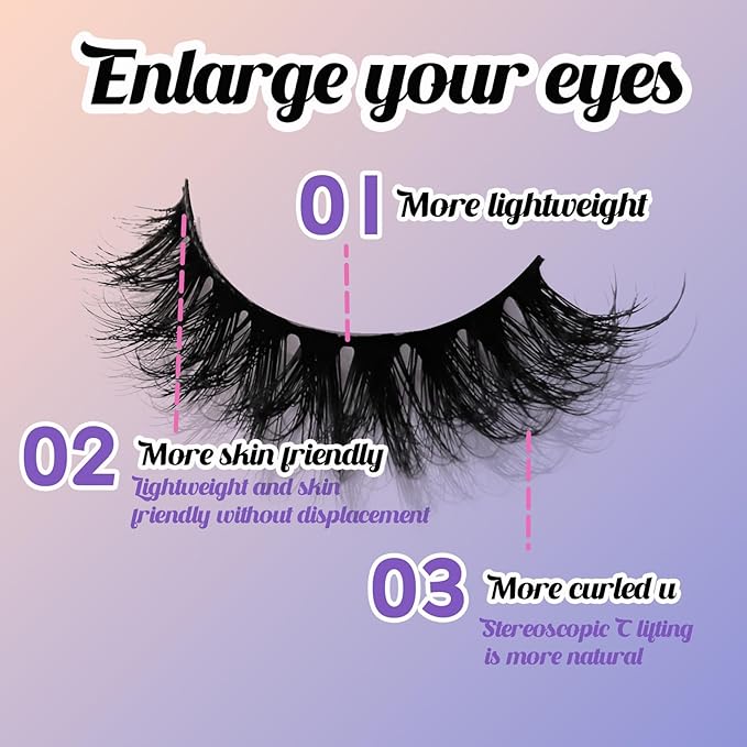 Faux Mink Eyelashes - Weightless & Fluffy Strip Lashes 8 Pair for a Vivid 3D Effect Reusable, Easy to Apply Vegan Mink Eyelash Cruelty-Free Mink-Like False Eyelashes