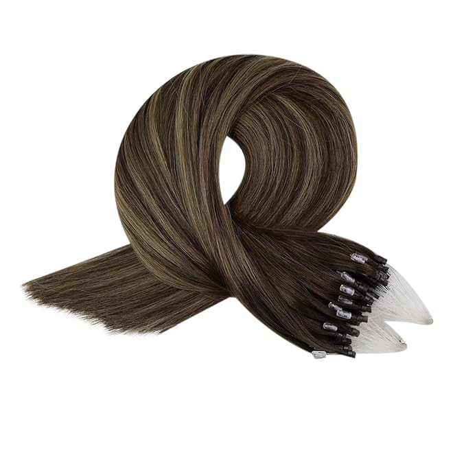Full Shine Micro Loop Hair Extensions Real Human Hair 24 Inch 50 Grams Dark Brown Mixed Ash Brown Micro Link Hair Extensions Human Hair Natural Long Extensions add Length