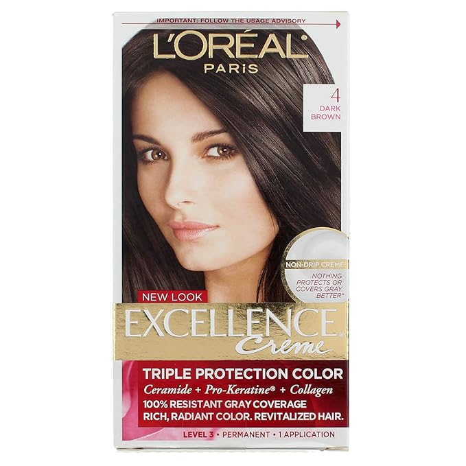 L'Oreal Paris Excellence Triple Protection Permanent Hair Color Creme, Dark Brown [4] 1 ea (Pack of 8)