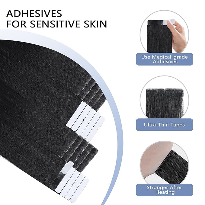 COOKAYU Invisible Tape in Hair Extensions, 14 Inch 30g 20pcs Jet Black Seamless Straight Invisible Extensions Human Hair Invisi Edge Tape ins