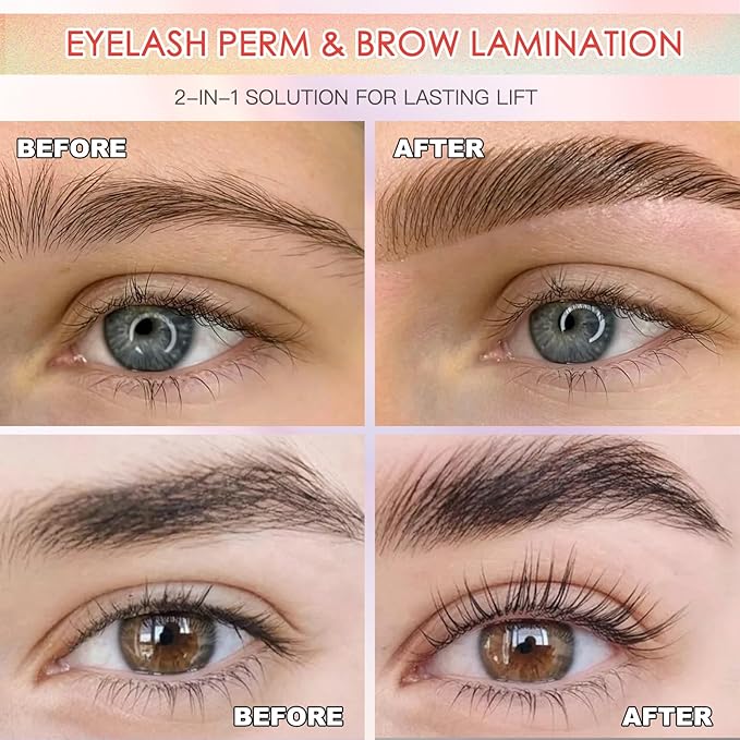 Upgraded Eyelash Lift & Brow Lamination Full Kit | Protective Barrier Formula to Shield Lash Perm Kit Safe Effective Salon Results Home DIY