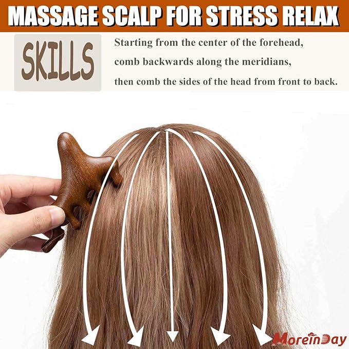 Wooden Scalp Massager for Scalp Gua sha, Massage Comb, Wooden Head Massager - Sandalwood