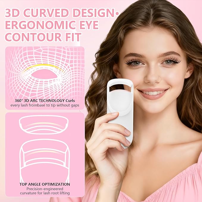 Heated Eyelash Curler, Electric Eyelash Curler with 2-Temp Modes & Type-C Charging, 8s Fast Heat 3s Style 24H Lift for Long-Lasting Natural Effortless Curls, Mini Heated Lash Curler for Women(White)