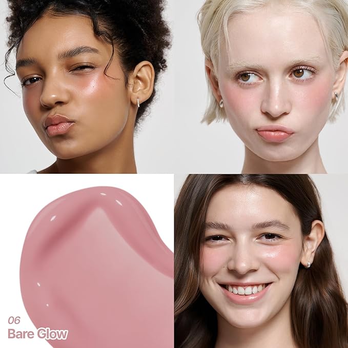 2aN Heart Wearing Liquid Cheek (0.15oz) – Dewy Liquid Blush with Soft Glow & Clear Layering | Hydrating Essence + Glossy Oil Blend | Buildable, Finger-Blend Texture | 8 Vibrant Shades (06 Bare Glow)