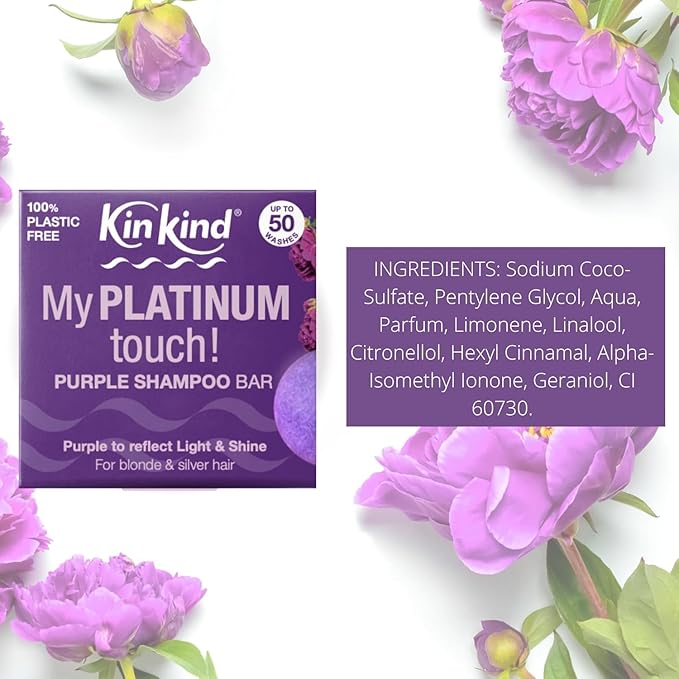 KinKind Toning Purple Shampoo Bar - My PLATINUM Touch! Solid Bar for Blonde, Silver & White Hair | Travel Shampoo Bars for Hair | Up to 50 Washes - Vegan