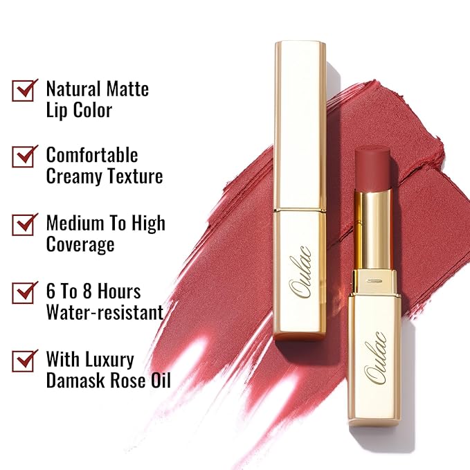 Oulac Red Matte Lipsticks for Women, Silky Velvet Matte Lipstick, Soft Smooth Texture, High Impact Lip Color, Not Dry Lightweight Formula Infused with Vitamin E, Vegan&Cruelty Free RM01