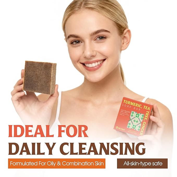 Turmeric, Tea Tree & Ginger Luxurious Natural Soap Bar (4.2 oz) | Gentle Exfoliation & Refreshing Lather | Cold-Processed, Handmade in Vietnam (Pack of 1)