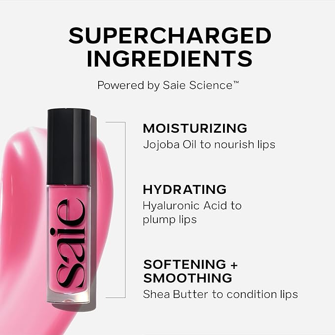 Saie Glossybounce - Hydrating Lip Gloss and Tinted Lip Oil Hybrid with Hyaluronic Acid & Jojoba Oil for Non-Sticky, Ultra-Shiny, Plump & Soft Lips - Everyday Makeup Essential - Disco (.17 oz)