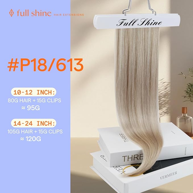 Full Shine Blonde Clip in Human Hair Extensions Highlights Remy Clip in Hair Extensions Double Weft Silky Straight 7 Pcs Invisible Natural Hair Ash Blonde Highlight 18 Inch 120 G