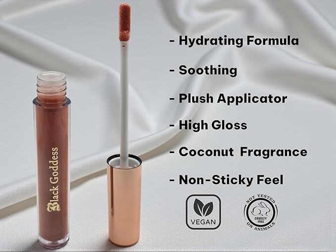 Black Goddess Lustre Lip Gloss | High Shine Gloss, Vegan and Cruelty Free (Light Pink Peony)