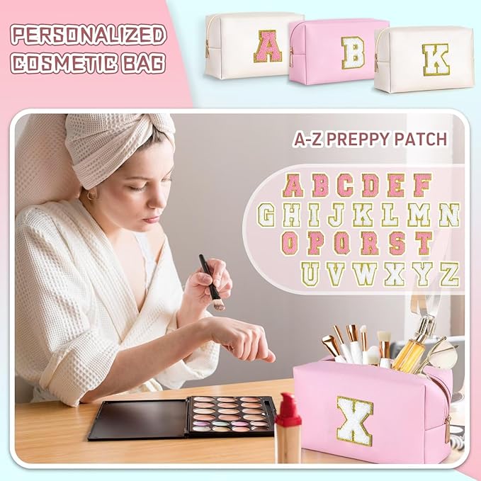 TOPEAST Sister Gifts from Sisters - Travel Makeup Bag, Personalized Initial Toiletry Bag | Cute Makeup Pouch PU Leather Waterproof Cosmetic Bag (Pink G)