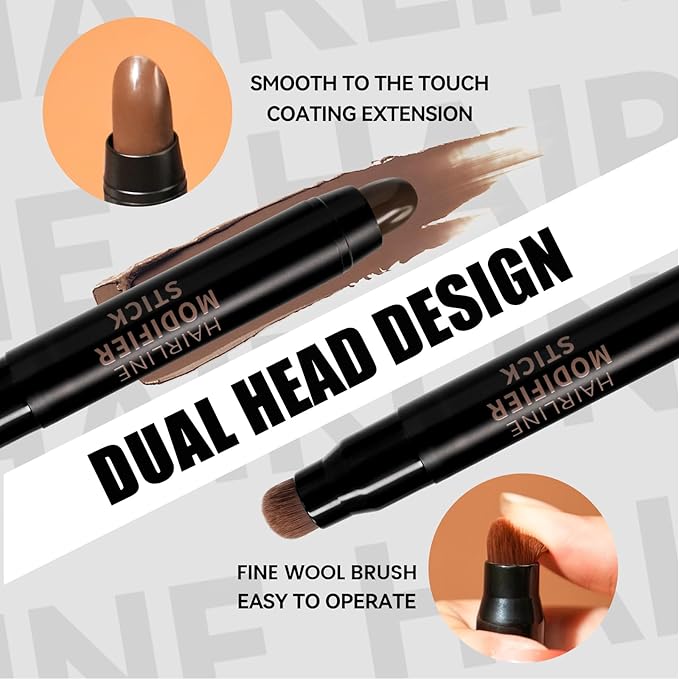 Root Touch Up Stick, Black Brown Temporary Hair Color Pen with Brush, Long Lasting & Washable Hair Dye Pen, Hairline Stick for Thinning and Gray Hair Coverage Touch Up, Hair Concealer for Men & Women