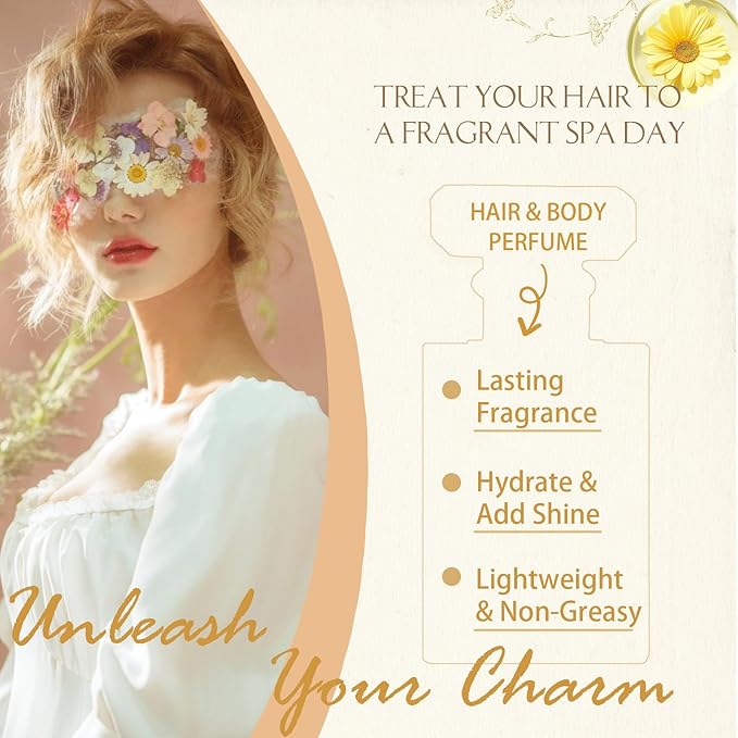 Hair Perfume Oil for Women, Long-Lasting Pheromone Perfume with Natural Herbal Extracts, Honey Infused Coconut Chamomile Nourish & Hydrate Portable Mist, 1 fl.oz