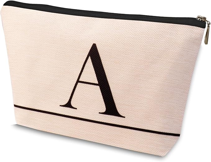 Letter A-Z Initial Personalized Makeup Bags, Birthday Gifts for Women, Monogrammed Gifts for Women Mom Sister Best Friend Bride Bridesmaid, Mothers Day, Christmas, Small Travel Cosmetic Bag (A)