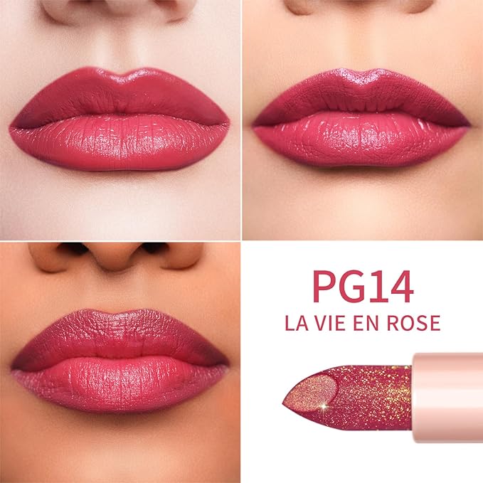 Oulac Moisture Lipstick Set 3PCS - Infinity High Shine Finish, Hydrating Vegan Lipstick Infused with Damask Rose Oil for All-Day Comfort, Gluten-Free, PG09+PG11+PG14
