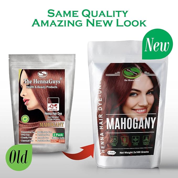 2 Packs of Mahogany Henna Hair & Beard Dye/Color - 100% Natural & Chemical Free - The Henna Guys