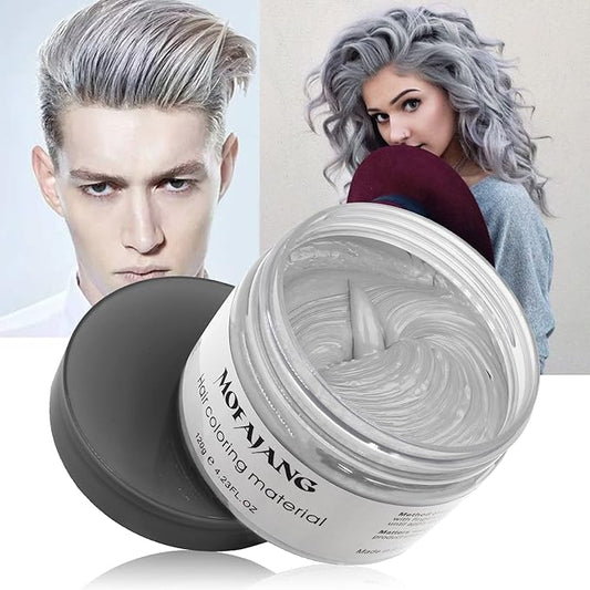 Silver Grey Hair Wax Pomades 4.23 oz - Natural Hair Coloring Wax Material Disposable Hair Styling Clays Ash for Cosplay, Party (Silver Grey)