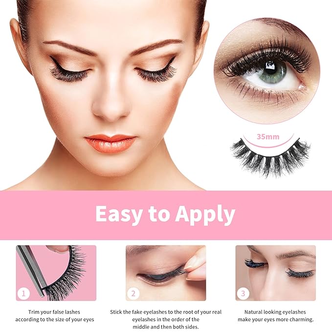 Fake Lashes False Eyelashes Cat Eye Lashes Faux Mink Lashes Natural Look 8D Fluffy Wispy Lashes That Look Like Extensions Pestañas Postizas D Curl Lash Strips 7 Pairs Pack