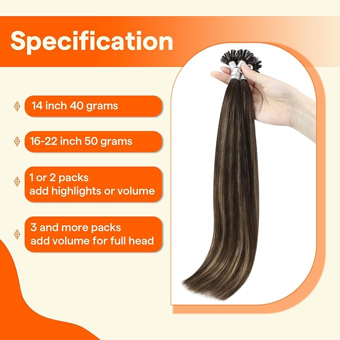 Full Shine U Tip Hair Extensions Human Hair Color 2 Darkest Brown Ombre 8 Ash Brown and 2 K Tip Hair Extensions Real Human Hair 16 Inch Keratin Utip Extensions 50 Grams