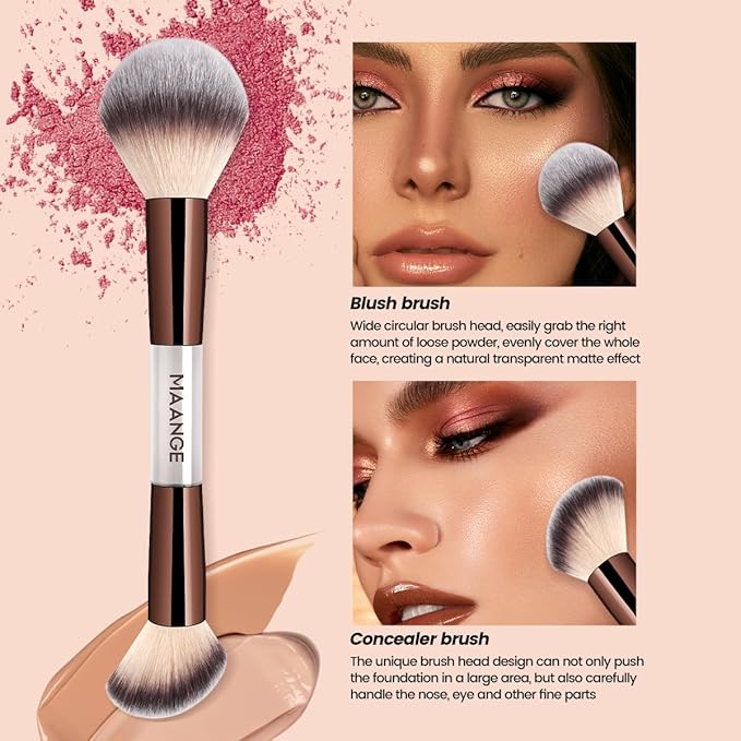 MAANGE 7 PCS Foundation Makeup Brush Set With Bag, Make up Brushes, Eyeshadow Concealer Brush, Double-ended Foundation Contour Powder Blush, Professional Face brush Set Tools For Liquid,Cream (White)
