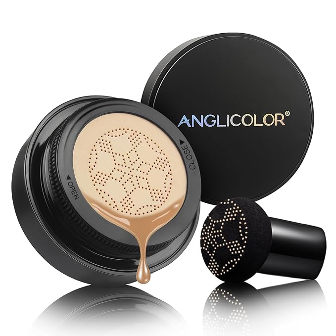 Anglicolor Mushroom Head Air Cushion CC Cream Full Coverage,Face Makeup Cushion Foundation Long Lasting,BB Cream Even Skin Tone for Oily & Combination Types (#04 Buff Beige)