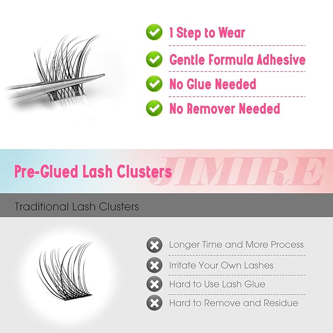 Self Adhesive Eyelashes Wispy Lash Clusters D-Curly Pre Glued Eyelashes Clusters 8-14MM Natural Press on Cluster Lashes Easy to Apply Self Adhesive Lash Clusters No Glue Needed by JIMIRE