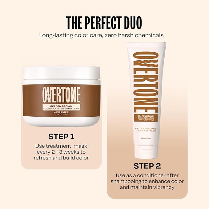 Overtone Semi Permanent Hair Color Conditioner, Golden Brown, 8 oz, Nourishing, Damage-Free, Color Depositing Mask for All Hair Types with Shea Butter & Coconut Oil, Vegan & Cruelty-Free