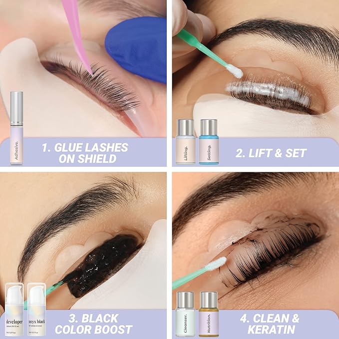 MIYA LASH Lift & Brow Lamination Kit | Black, Voluminous Eyebrows & Eyelashes Color | Professional 8 Weeks Result | LVL, Perm, Laminate | Keratin Brow & Lash Kit With All Tools