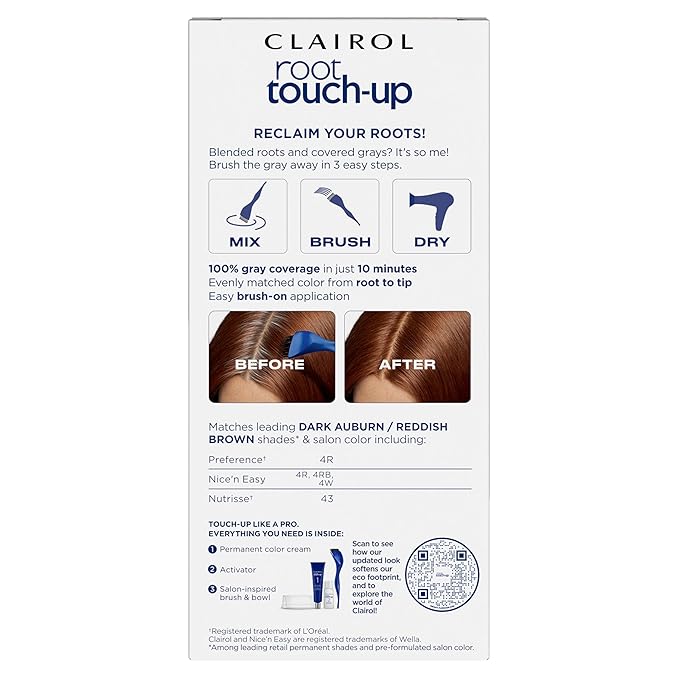 Clairol Root Touch-Up by Nice'n Easy Permanent Hair Dye, 4R Dark Auburn/Reddish Brown Hair Color, Pack of 2