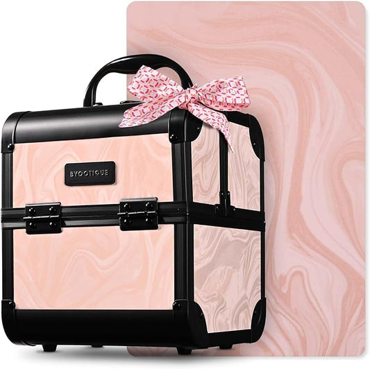BYOOTIQUE Makeup Travel Organizer Cosmetic Train Case with Mirror 2-Tier Trays Nail Travel Case Lockable Jewelry Box False Eyelash Storage for Nail Tech Cosmetologist Barbershop,CoyoteButtes Dusk