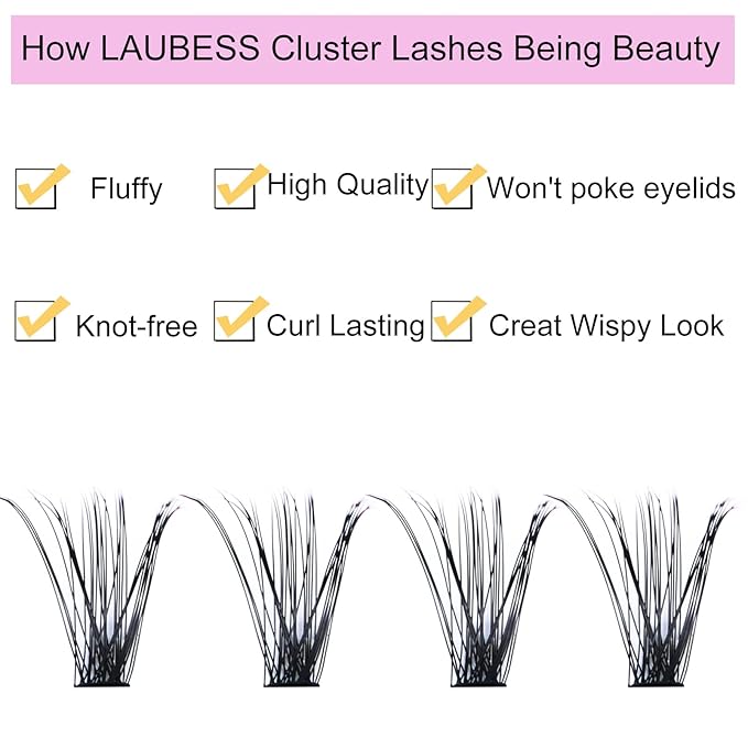 Lash Clusters LAUBESS Individual Lashes Waterproof Eyelash Clusters Black Cluster Eyelash Extensions Soft Cluster Lashes DIY at Home (40D-D-12)