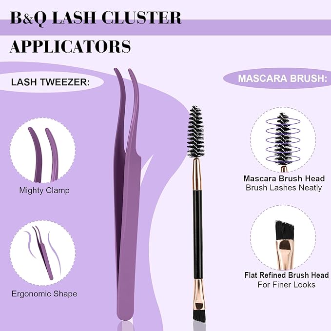 B&Q Lash Extension Kit 192 pcs Eyelash Extension Kit B02+B07 8-18mm Mixed Lash Clusters Kit Individual Lashes Kit Wispy with Lash Glue and Remover Applications Eyelash Kit (B02+B07, Kit)