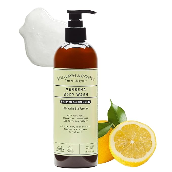 Pharmacopia Verbena Body Wash - Natural Shower Gel, Moisturizing and Nourishing Body Cleanser - Infused with Organic Aloe Vera, Coconut Oil, and Green Tea Extract - Vegan, and Cruelty-Free, 16 oz