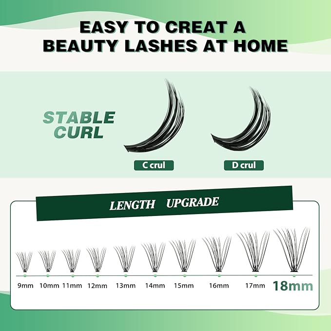 Lash Clusters 300Pcs Individual Lashes 20D 0.07C Curl 9-18MIX Lash Extensions Clusters Lashes Soft&Natural False Eyelashes Individual DIY Eyelash Extension at Home(20D-0.07C,9-18MIX)