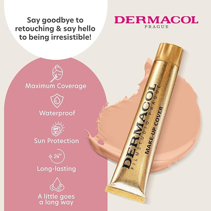 Dermacol Mini Full Coverage Foundation 13g, Liquid Matte Makeup with SPF 30, Waterproof Foundation for Oily Skin, Acne, & Under Eye Bags, Long-Lasting Makeup Products Shade - 212