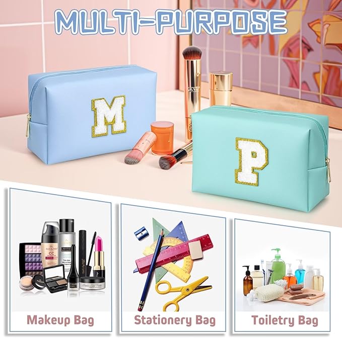 TOPEAST Birthday Gifts for Women, Small Makeup Bag Personalized Initial Cosmetic Bag Birthday Gifts for Women (Sky Blue J)