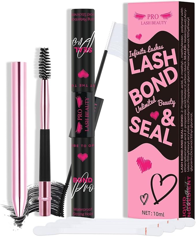 Lash Bond and Seal Cluster Lash Glue & Seal Waterproof Bond and Seal Cluster Lash Glue for DIY Eyelash Extensions Waterproof Strong Hold (5ml+5ml, Black Bond & Clear Seal)