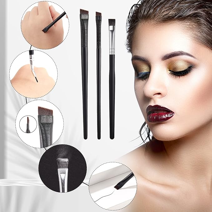 12 Pieces Eyeliner Brushes Set, Slanted Makeup Gel Eyeliner Brush Line Fine Bent Eyeliner Brush Pointed Round Makeup Brush Angled Eyeliner Makeup Tool for Girls Women Cosmetic Applicators