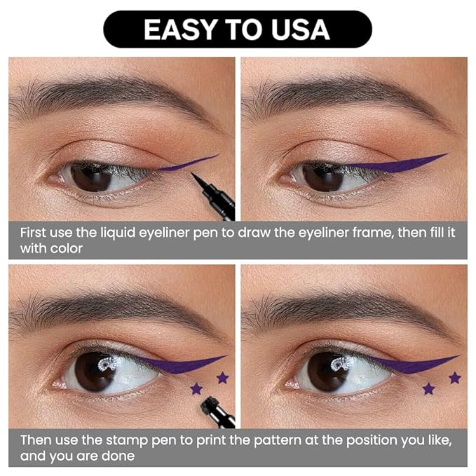 evpct 1Pcs Purple Colored Winged Eyeliners Stamp, Purple Stars Face Stamps Makeup Eyeliner Eye Stamp Liners Tool Set Kit for Women Waterproof, Wing Eyeliner Stamp Figures Tool Wingliner Shapes, 05#
