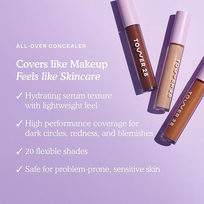 Tower 28 Beauty Swipe Serum Concealer - Hydrating Buildable Medium-Coverage Concealer with Skincare Benefits for Sensitive Skin - Shade 12 PALI, Tan with Neutral Undertones, 0.22 Fl Oz
