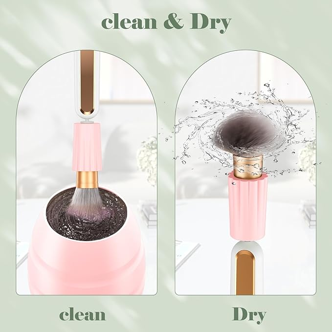 Electric Makeup Brush Cleaner Machine -15000RPM Fast Deep Cleaning and Dry Make Up Brushes Efficient Cleaning With Storage Cas, Portable Spinning Washer, gift for women- pink